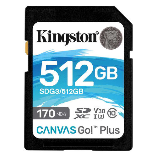 Карта памяти SDXC UHS-I U3 Kingston Canvas Go! Plus 512 ГБ, 170 МБ/с, Class 10, SDG3/512GB, 1 шт., переходник без адаптера