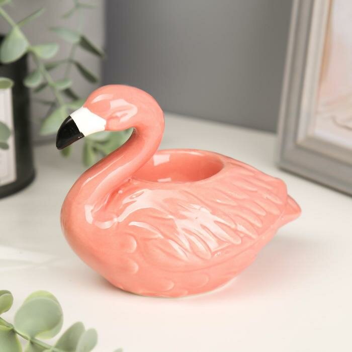 --- Подсвечник керамика на 1 свечу "Фламинго" 10х14х8 см