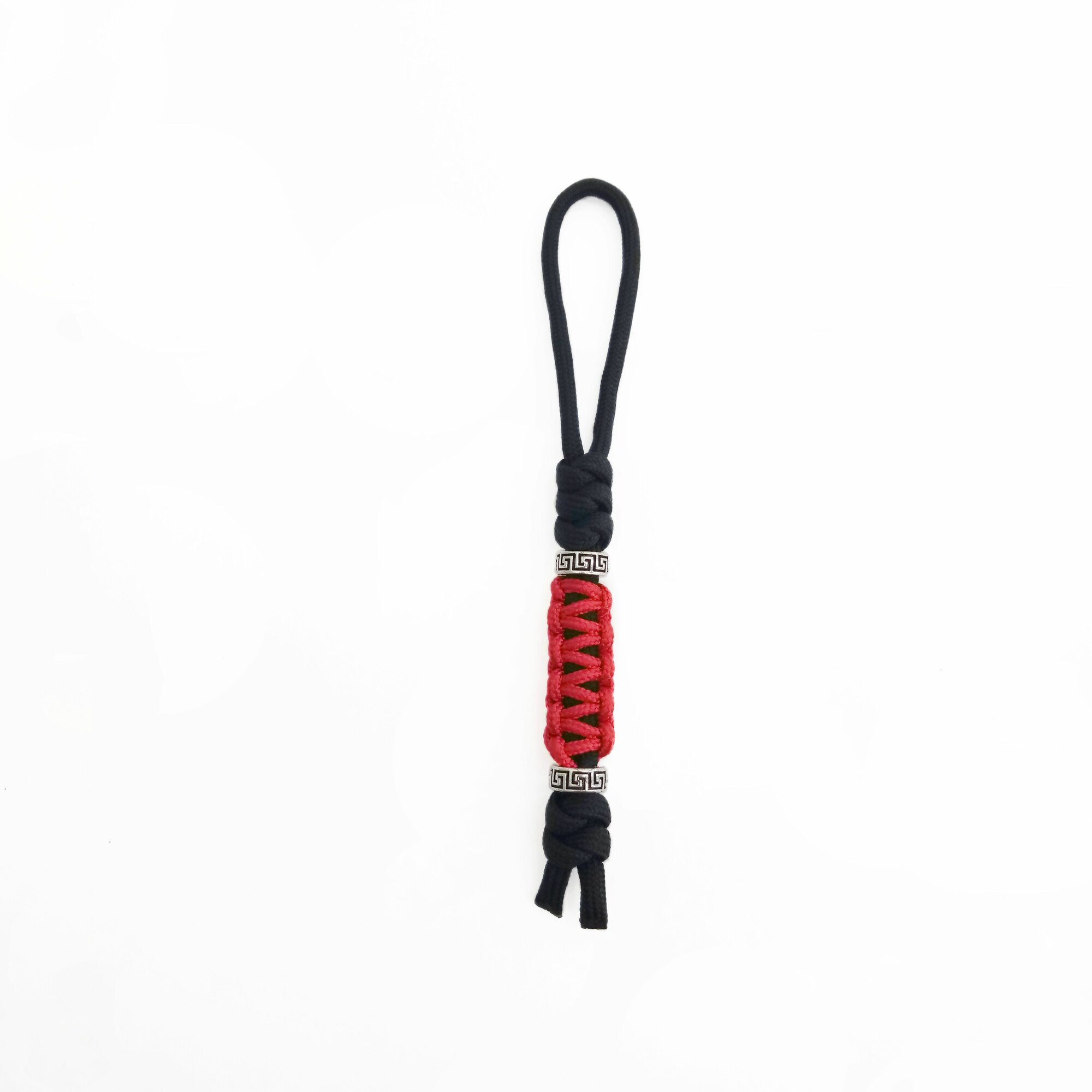 Темляк для ножа, оригинальный брелок на ключи из паракорда с двумя бусинами, 14 см, чёрный-красный