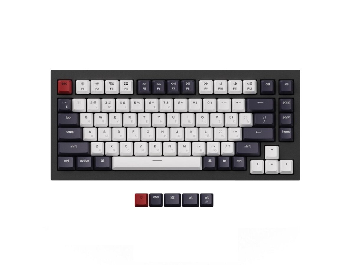 Клавиатура проводная механическая Keychron Q1, Gateron G Phantom Red Switch, QMK, Type-C, RGB подстветка, Черный/Белый Q1C1