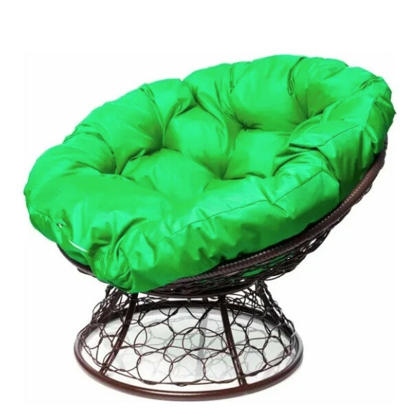 фото Кресло ... Кресло папасан с ротангом коричневое зеленая подушка