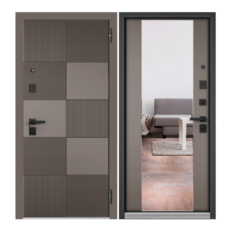 Дверь входная для квартиры Buldoors TRUST ECO 960х2050, правый, тепло-шумоизоляция, антикоррозийная защита, замки 4-го и 2-го класса, зеркало, коричневый - фотография № 1