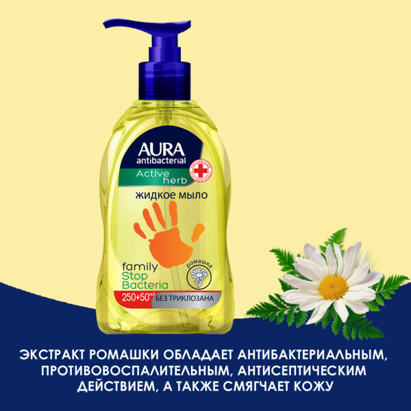 Cotton Club Жидкое мыло для всей семьи с антибактериальным эффектом AURA (Аура) ромашка флакон/дозатор 300мл
