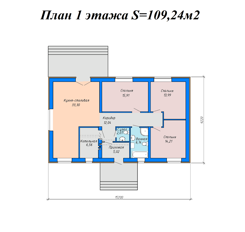 Проект жилого дома SD-proekt 11-0032 (109,33 м2, 15,2*9,22 м, керамический блок 300 мм, облицовочный кирпич) - фотография № 5