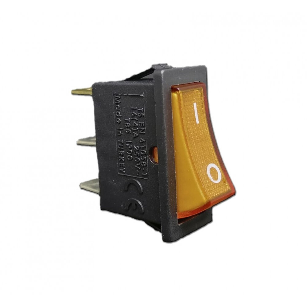 фото Emas Выключатель клавишный с подсветкой, жёлтая клавиша, 1НО, 250 В AC, 16 А A21B1S11