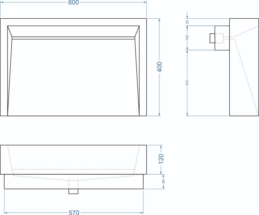 Раковина для ванной комнаты накладная Uperwood Mariana 60*40 см, прямоугольная, графит - фотография № 5