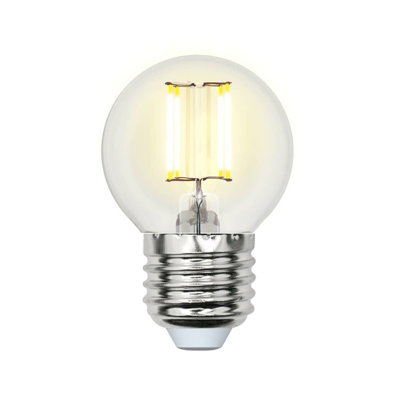 Uniel Лампа светодиодная филаментная Uniel E27 5W 3000K прозрачная LED-G45-5W/WW/E27/CL/MB GLM10TR