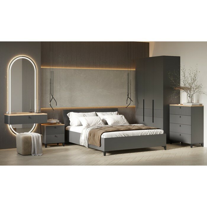 фото Кровать одноместная с основанием 900 Ника, 950х2080х900, Графит/Дуб/Эйфория МДФ