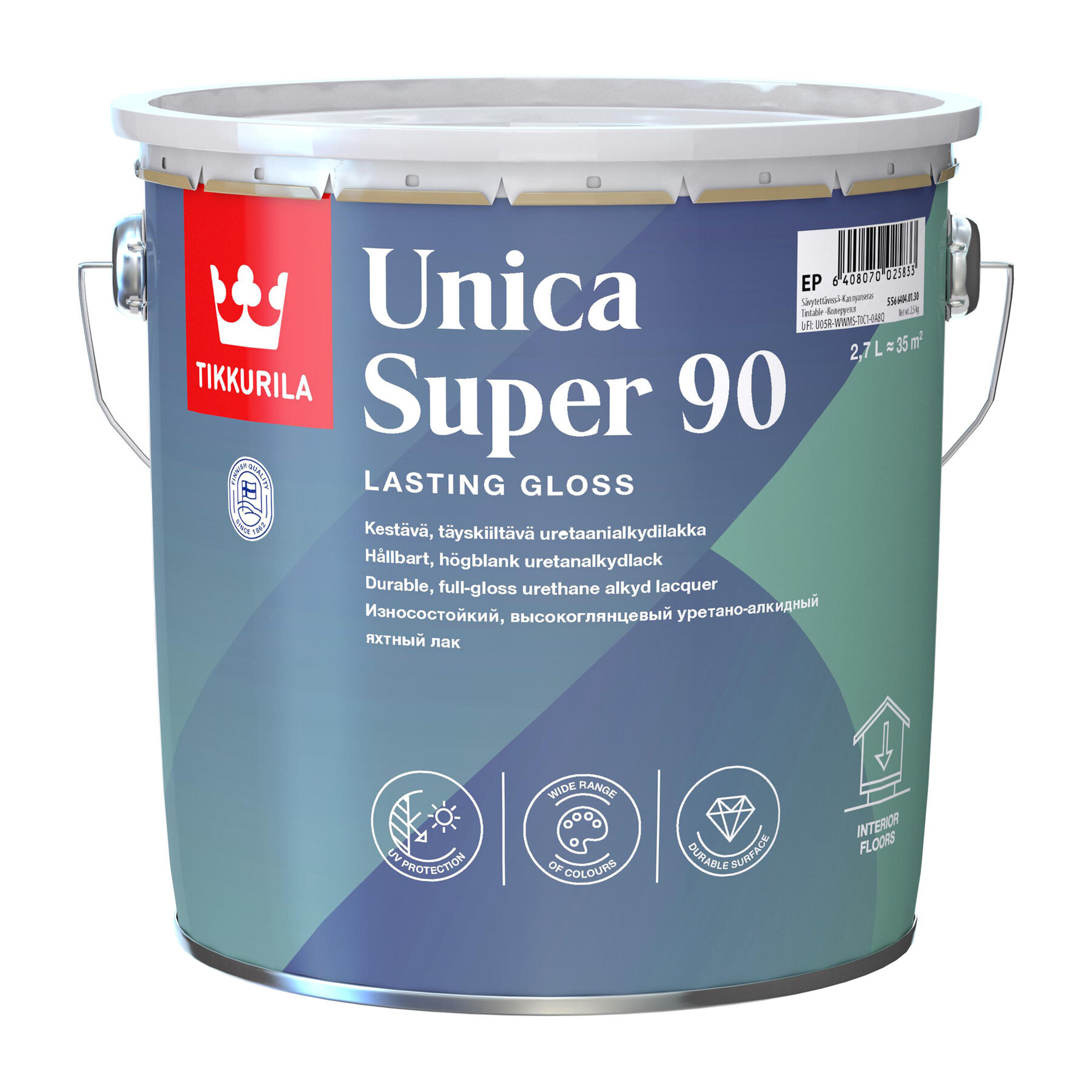 Tikkurila Unica Super 90,Износостойкий уретано-алкидный яхтный лак,2,7л