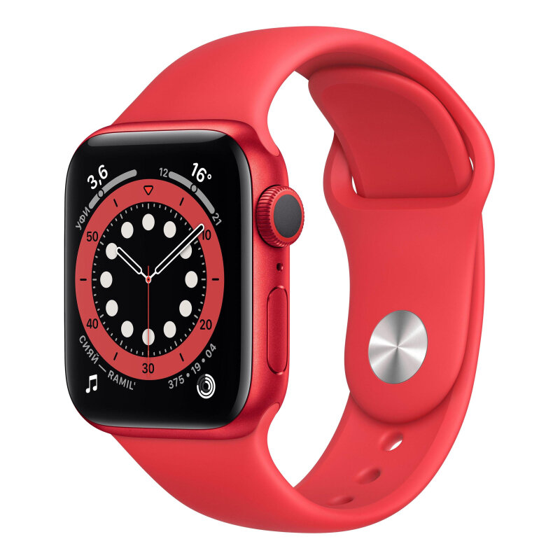 Смарт-часы Apple Watch Series 6 40 mm, крас алюм, крас спорт рем, M00A3RU/A