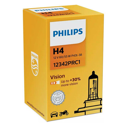 Лампа автомобильная галогенная Philips 12342PRC1, H4, 12В, 60Вт, 1шт