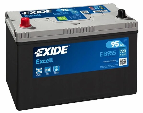 Аккумулятор автомобильный Exide Excell 95 А/ч 720 A прям. пол. EB955 Азия авто (306х173х225) с бортиком