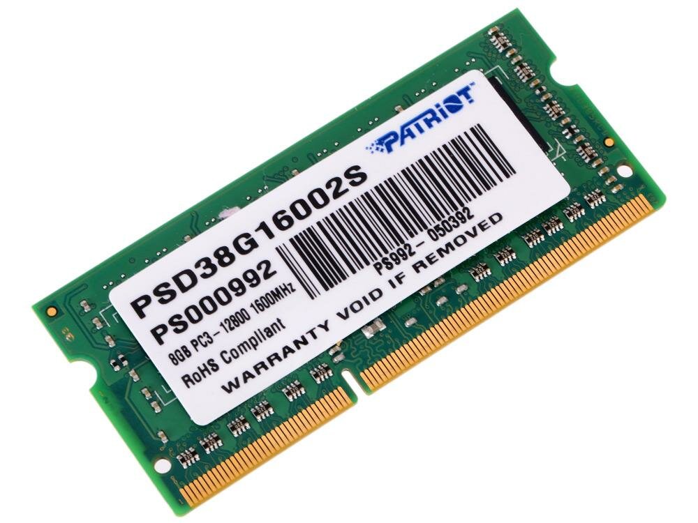 Оперативная память для ноутбука Patriot PSD38G16002S SO-DIMM 8Gb DDR3 1600 MHz PSD38G16002S