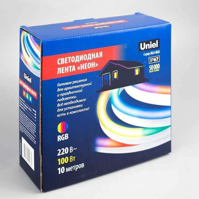 Гибкий неон Uniel 8 × 16 мм, IP67, 10 м, SMD2835, 80 LED/м, 220 В, свечение RGB - фотография № 7
