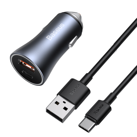 Автомобильное зарядное устройство BASEUS Golden Contactor Pro Dual, USB+USB-C + Кабель USB-Type-C, 5