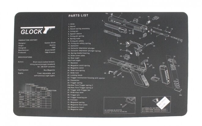 Коврик для чистки оружия Glock (425x28 см черно-белый)