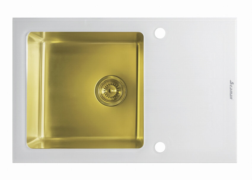 Мойка Seaman Eco Glass SMG-780W Gold PVD, вентиль-автомат