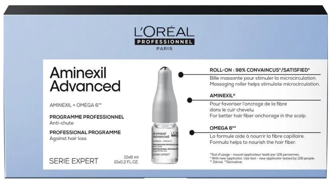 Ампулы для волос от выпадения L'Oreal Professional Aminexil Advanced с роликовым аппликатором 10 шт по 6 мл