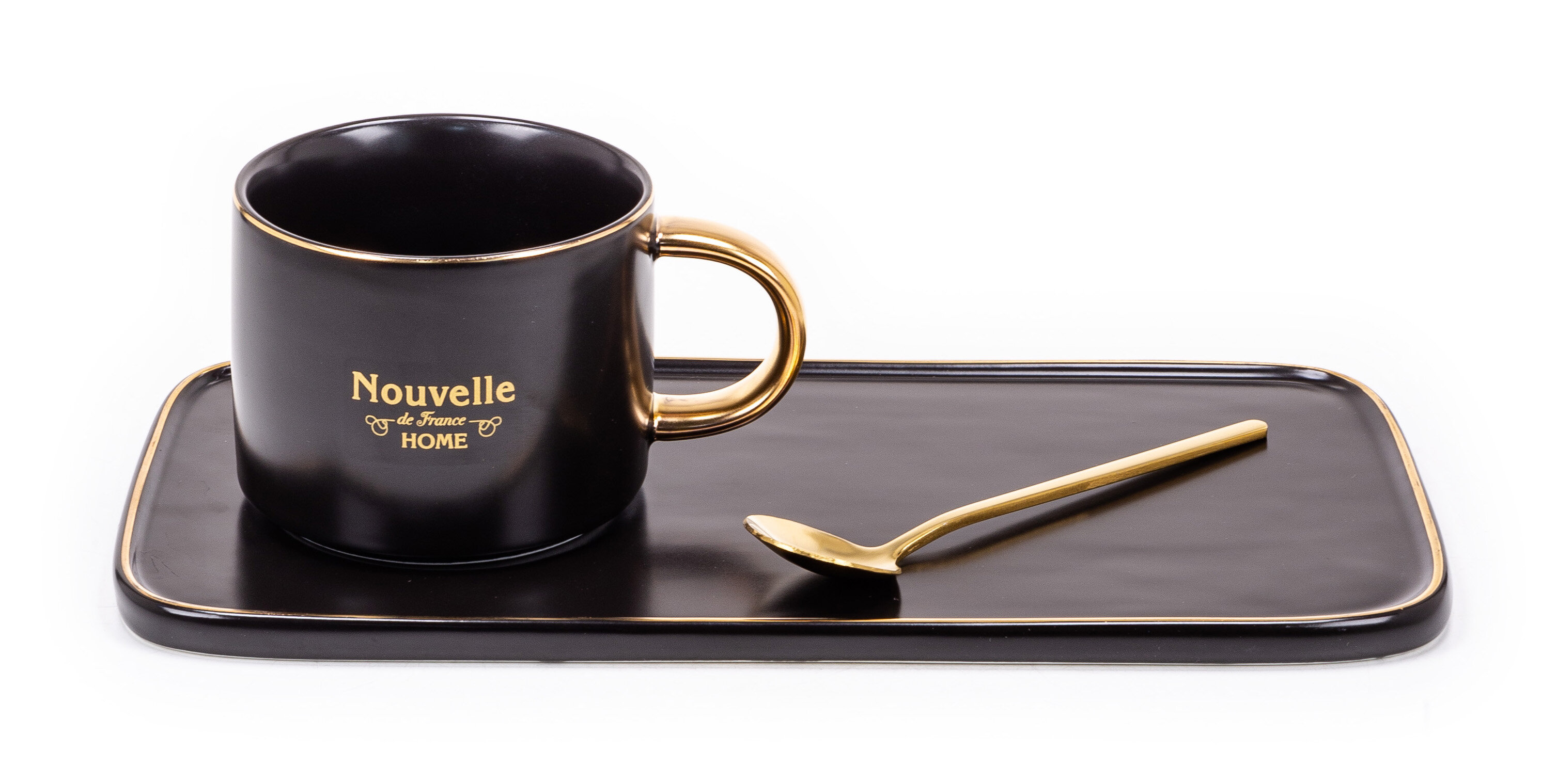 фото Чайная пара Nouvelle Home / Нувель Хоум Coffee set в подарочной упаковке, фарфор, черный, 200мл / набор для чаепития / чашка с блюдцем / чайный сервиз