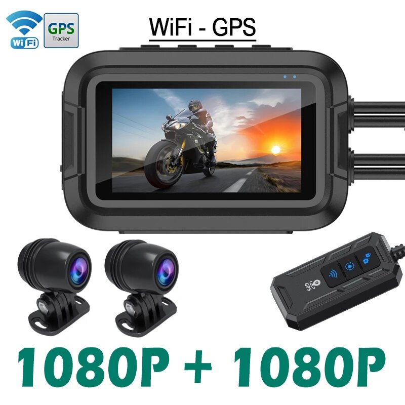 Видеорегистратор мотоциклетный, 1080P, Wi-Fi, GPS, WiFi-GPS, Нет