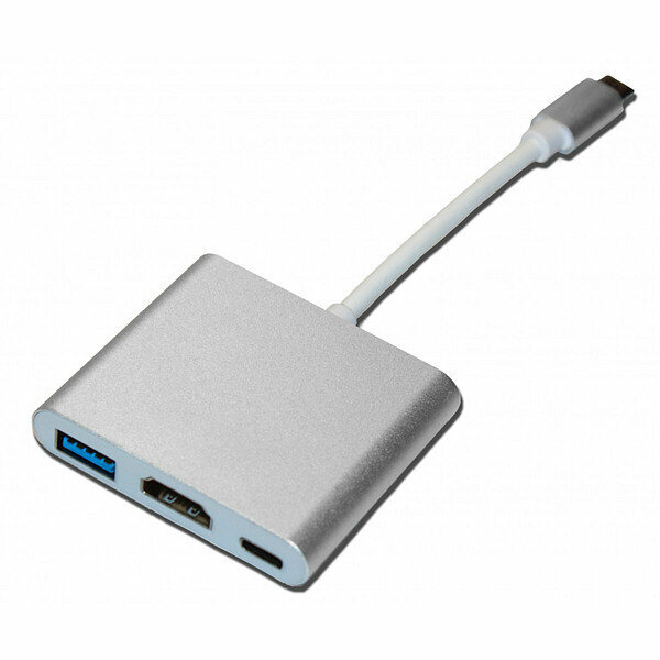 Конвертер USB C-HDMI + USB Hub Palmexx (серебро)