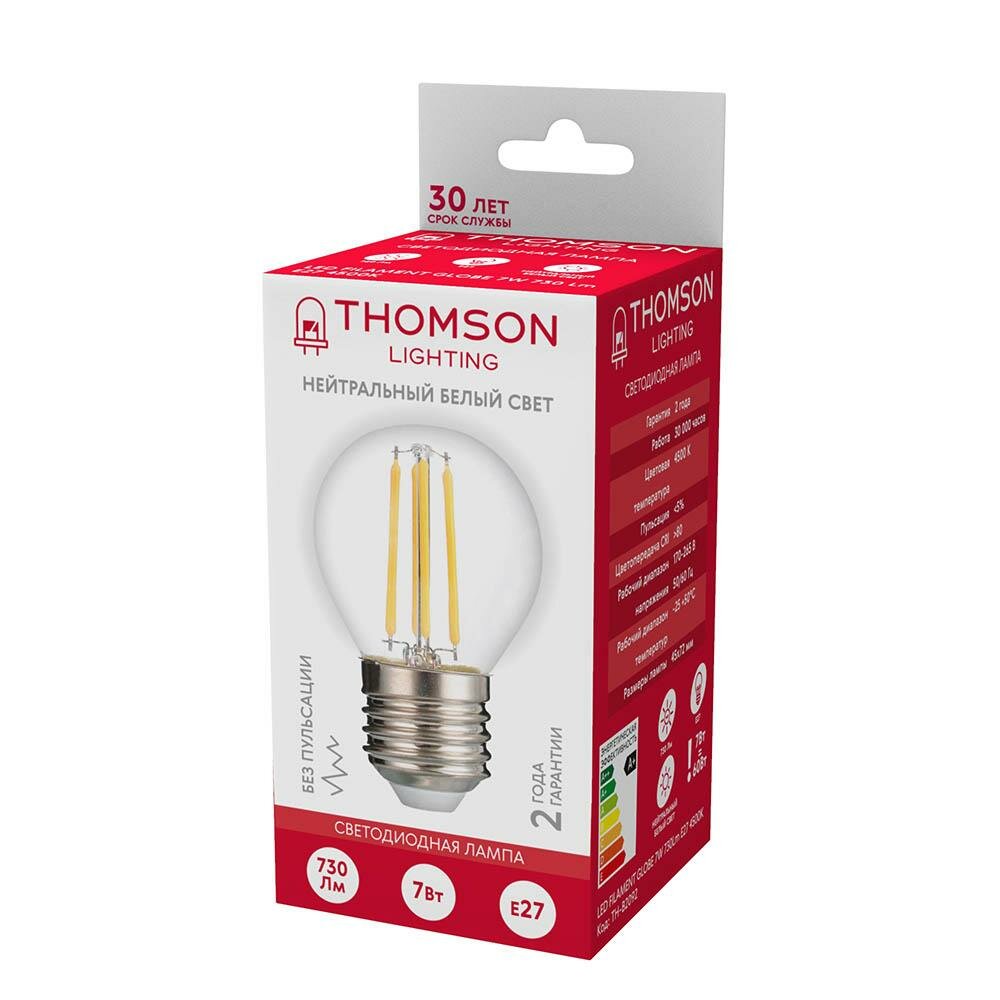 Thomson Лампа светодиодная филаментная Thomson E27 7W 4500K шар прозрачная TH-B2092 - фотография № 2