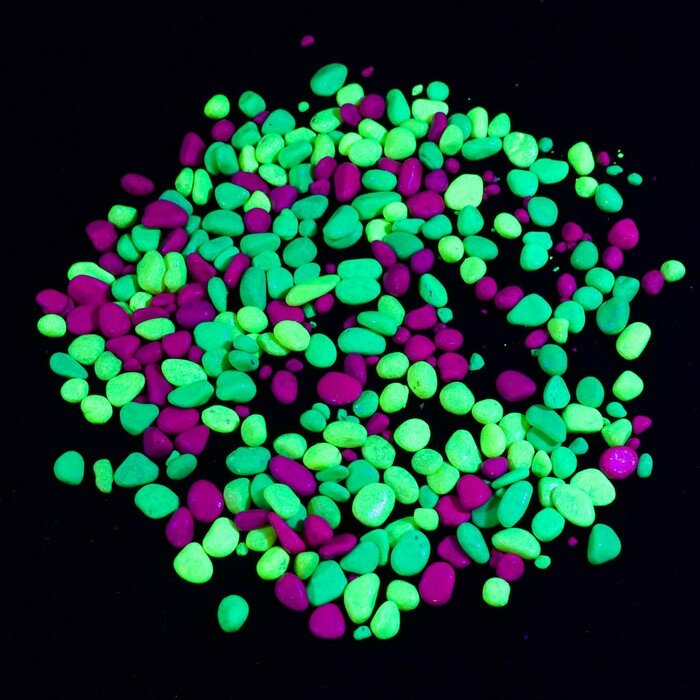 Галька декоративная, флуоресцентнная микс: лимонный, зеленый, пурпурный, 350 г, фр.8-12 мм - фотография № 5