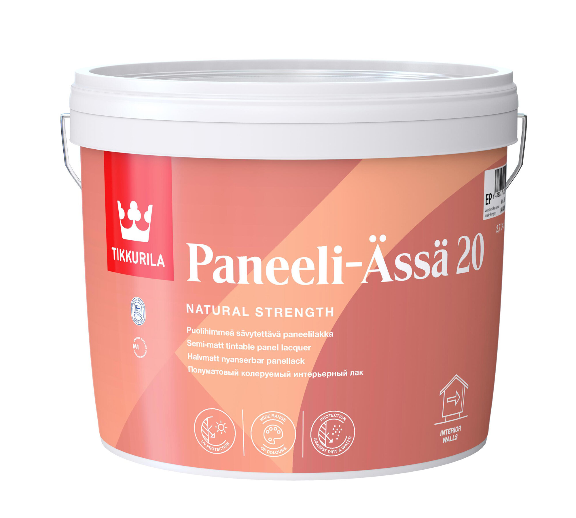 Tikkurila Paneeli-Ässä 20 Интерьерный полуматовый лак на водной основе для дерева, панелей, бетона и кирпича, 2,7 л