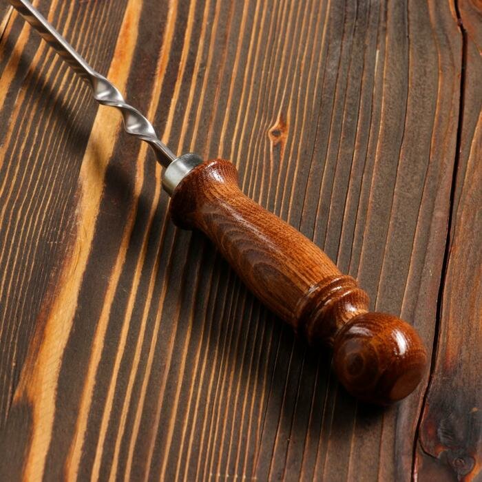 Кочерга узбекская с деревянной ручкой, матовая 40/1см, сталь 3мм - фотография № 3