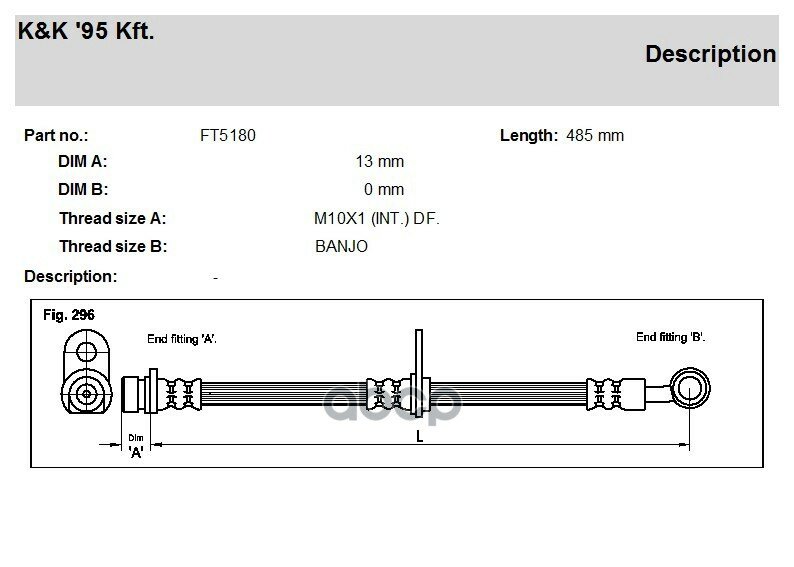 Шланг Тормозной Передний Ft5180 K&K арт. FT5180