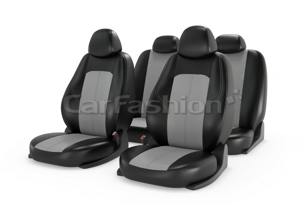 фото Чехлы на сиденья CarFashion RANGER LEATHER черно-серые, отстрочка серая
