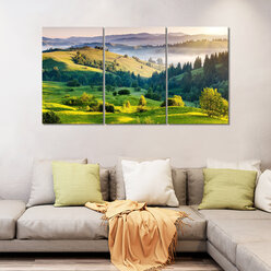 Модульная картина/Модульная картина на холсте/Модульная картина в спальню/Модульная картина в подарок - Солнечные зелёные холмы 90х50