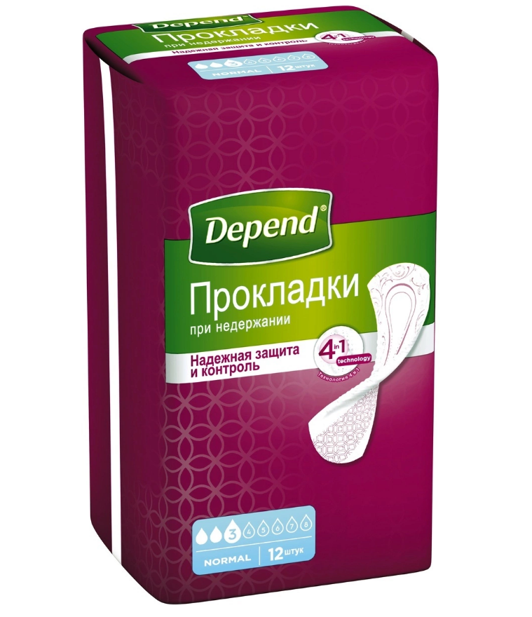 Depend Прокладки при недержании "Depend" Normal 12шт 225 гр (4 уп.)