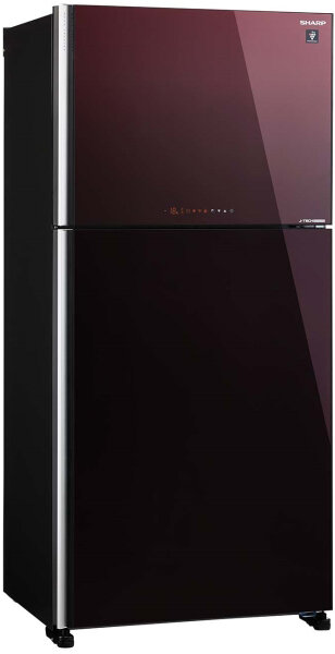 Холодильник Sharp/ Холодильник. 187x86.5x74 см. 422 + 178 л, No Frost. A++ темно-бордовый, стекло