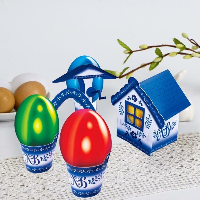 Пасхальный набор для украшения яиц «Деревенька. Гжель» - фотография № 4