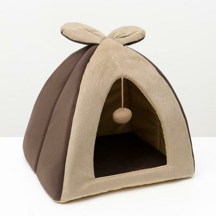 Пижон Домик-вигвам с ушками и шариком, 40 х 40 х 37 см, мебельная ткань, коричневый