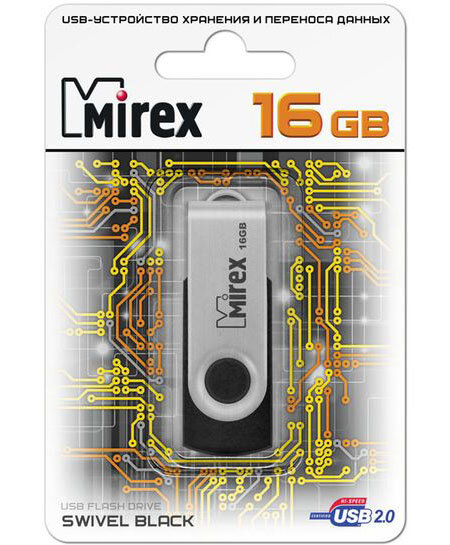 Флеш накопитель 16GB Mirex Swivel, USB 2.0, Черный