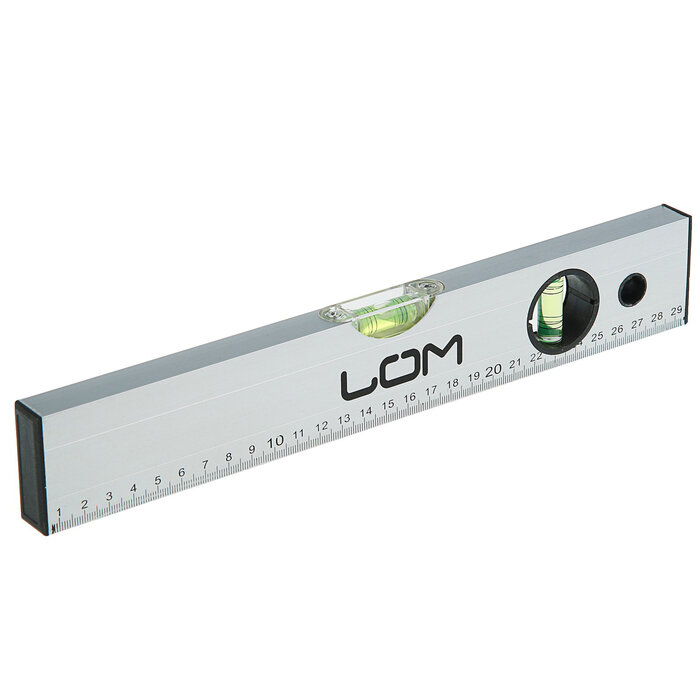 LOM Уровень алюминиевый LOM, 2 глазка, линейка, 300 мм