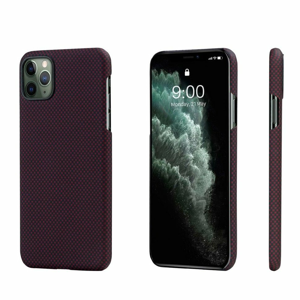 Чехол PITAKA MagEZ Case для iPhone 11 Pro Max бордовый шахматное плетение Plain (KI1104M)