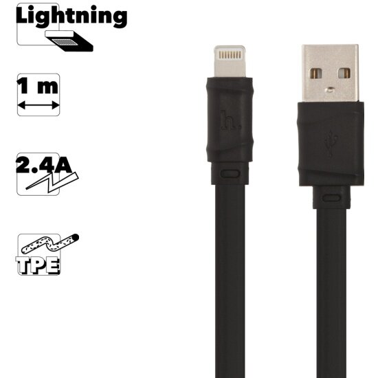 Кабель HOCO USB X5 Bamboo Lightning 8-pin, 1м, 2.4A, (черный)