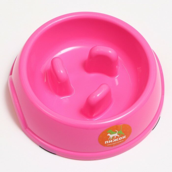 Миска пластиковая медленное кормление18 х 18,5 х 5,5 см, розовая - фотография № 2