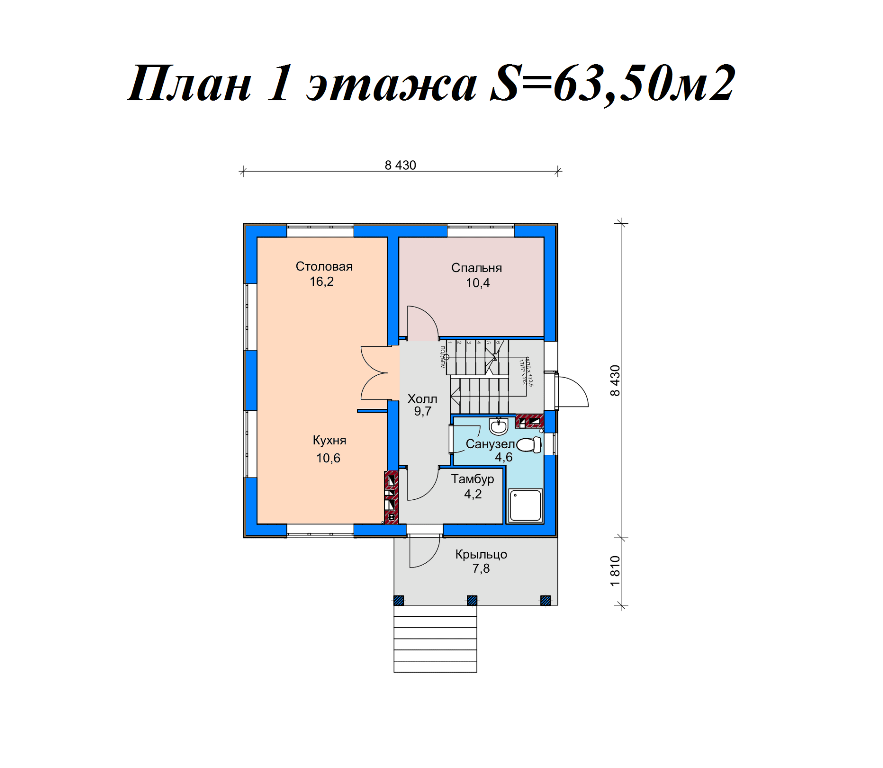 Проект жилого дома SD-proekt 15-0019 (119,1 м2, 8,43*8,43 м, газобетонный блок 300 мм, утепление 50 мм, декоративная штукатурка) - фотография № 3