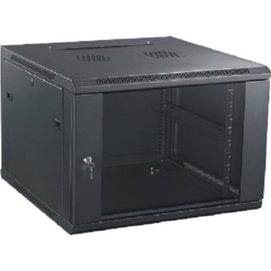 Шкаф телекоммуникационный настенный Neomax 6U (600х450) стеклянная дверь замок-ключ (3 шт) разборный цвет черный (1 коробка)