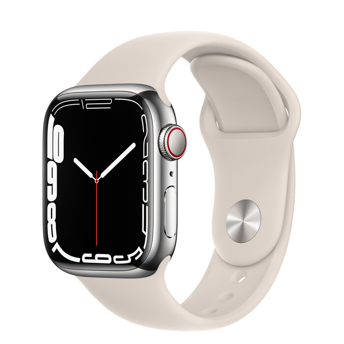 Умные часы Apple Watch Series 7 GPS + Cellular MKHW3FD/A 41мм Silver Stainless Steel Case with Stalight Sport Band, серебристый/звездный