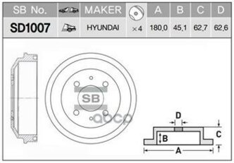 Барабан Тормозной Хенде/Хендай/Hyundai Accent Ii Sd1007 Sangsin brake арт. SD1007