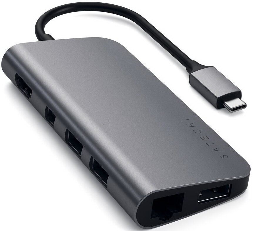 Адаптер USB Type-C Satechi ST-TCMM8PAM 3 х USB 3.0 1 Ethernet HDMI USB Type-C microSD SD серый