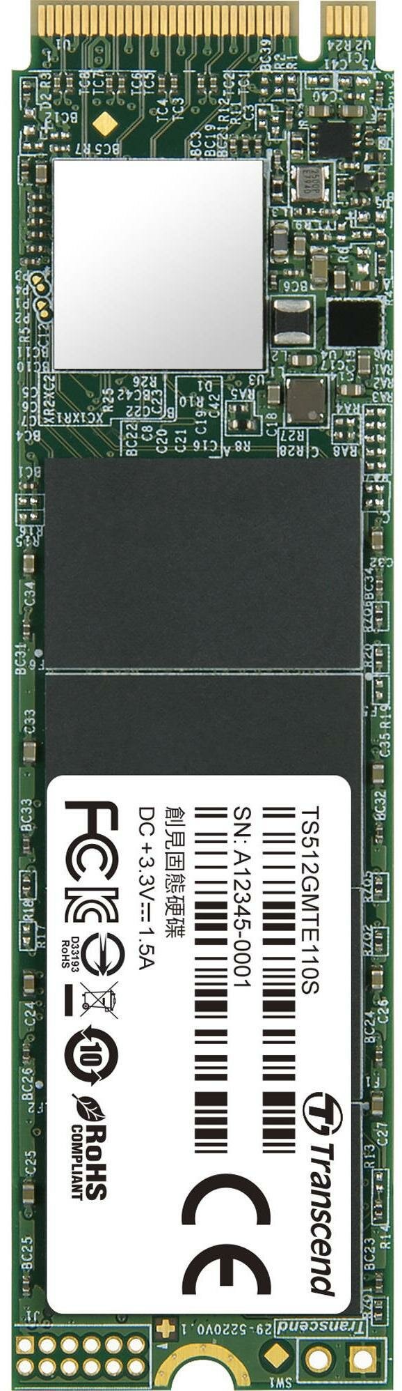   SSD M.2 512 Gb Transcend TS512GMTE110S Read 1700Mb/s Write 900Mb/s 3D NAND TLC