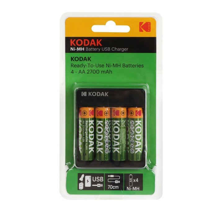 Kodak Зарядное устройство Kodak USB Overnight charger для AA + 4 аккумулятора AA 2700 мАч