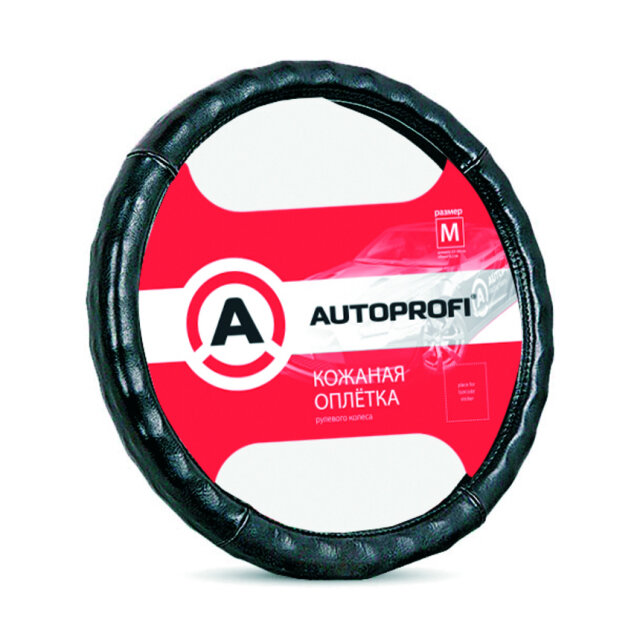 Кожаная оплётка руля AUTOPROFI AP-765 BK (M)