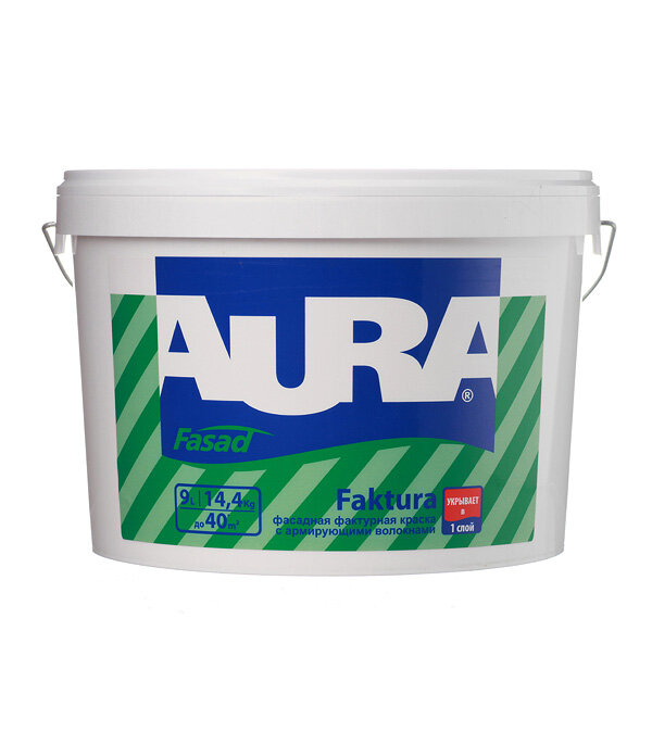 фото Краска водно-дисперсионная декоративная Aura Fasad Faktura белая 9 кг